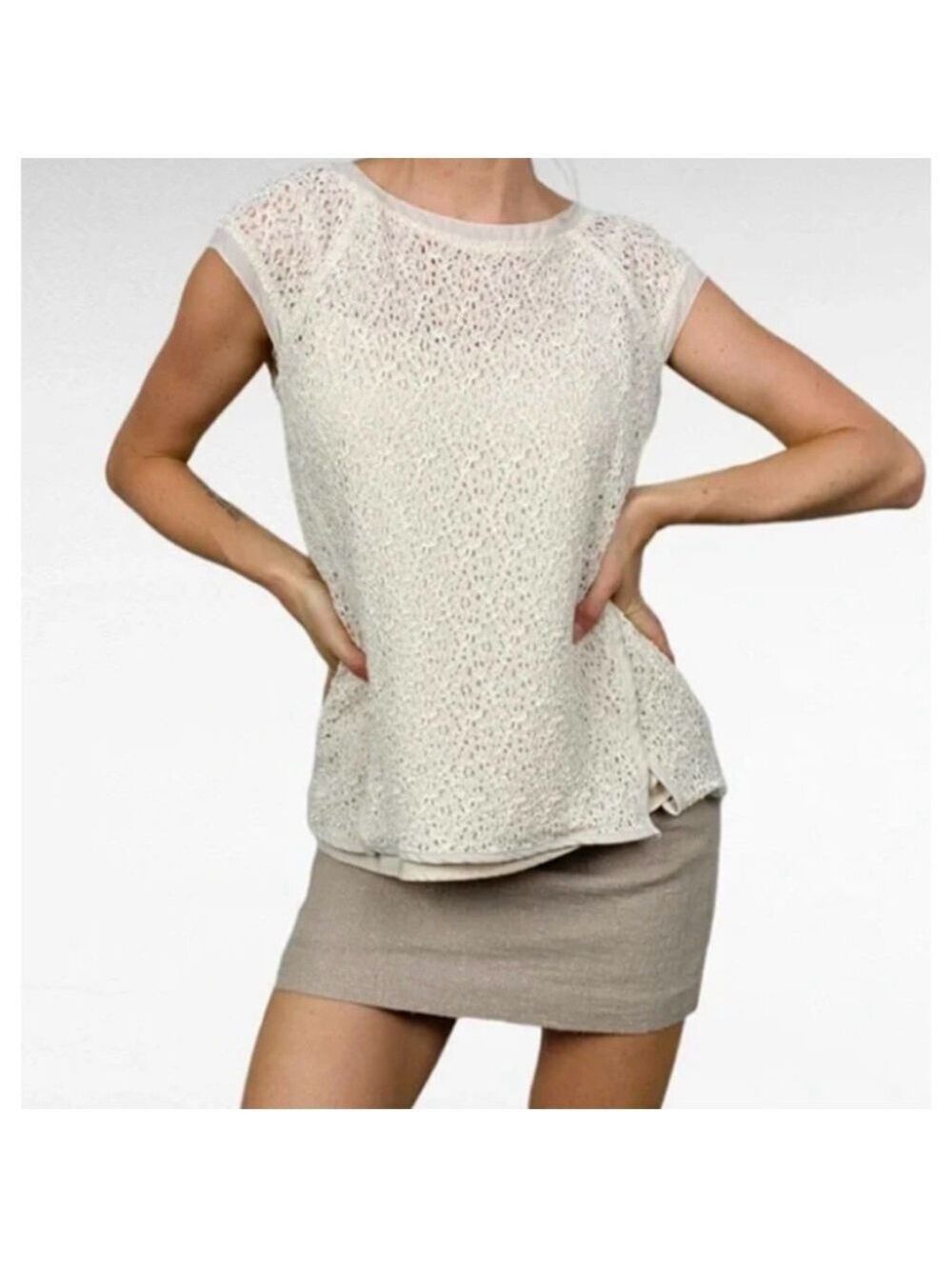 Pixley Yuli Cream Lace Cap Sleeve Top Small